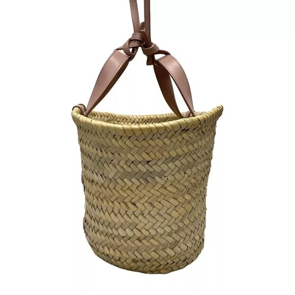 Auth CELINE Teen Triomphe Pannier - Beige Pink Beige Raffia Calf Skin Tote Bag - Picture 4 of 16